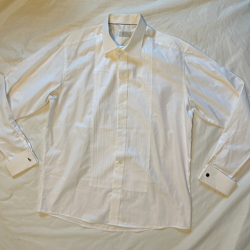 Eton Tuxedo Shirt Men 17 43 White French Cuff Long Sleeve Cotton Formal Classic